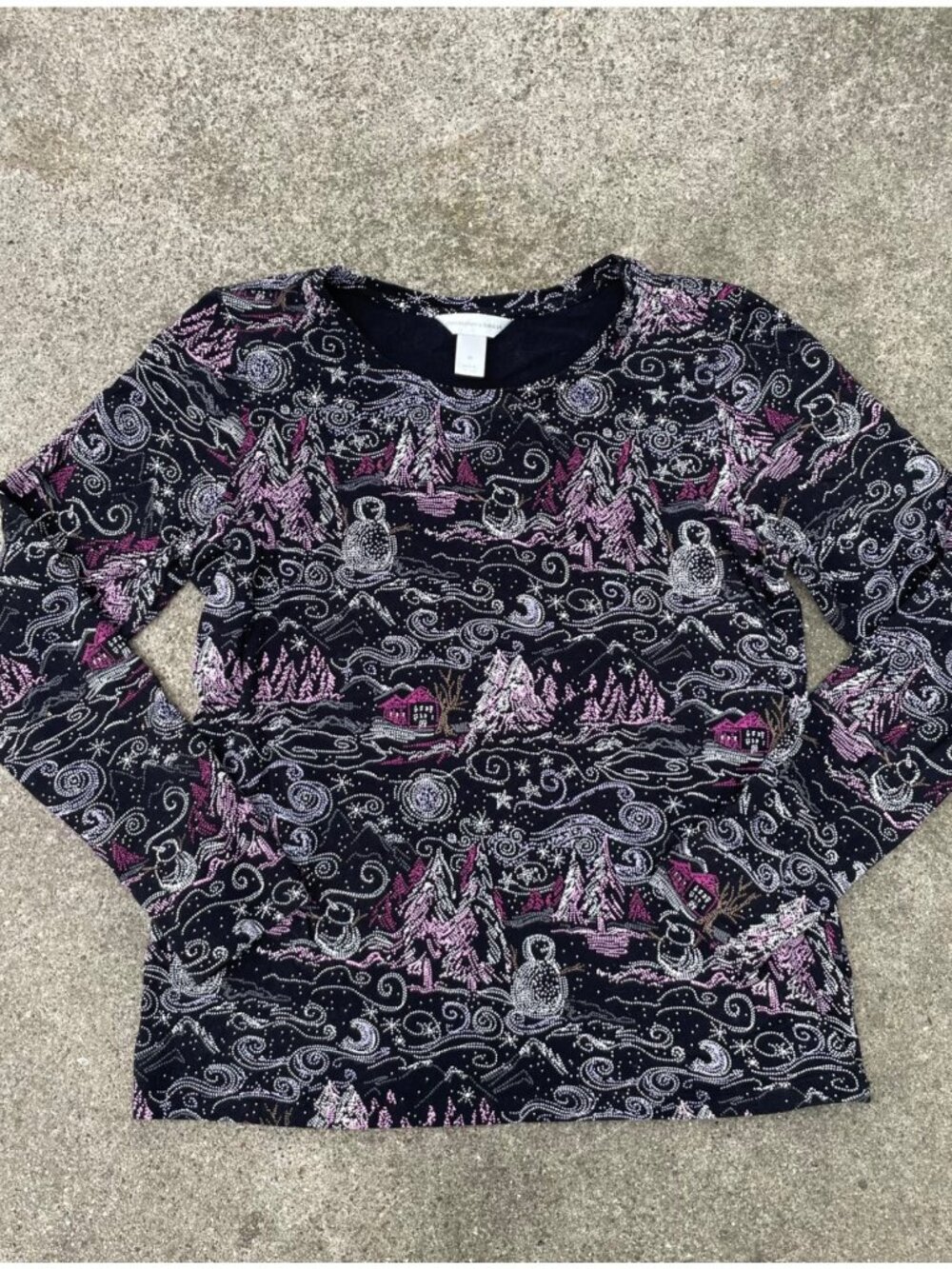 Y2K Style Long Sleeve Top Tee Winter Whimsigoth Cotton Stretch 2010s Black M Art